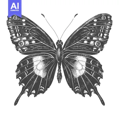 Aset premium populer: Hand-Drawn Monochromatic Illustration of a Butterfly