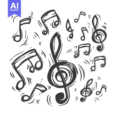 Aset desain premium: Hand-drawn Musical Notes and a Treble Clef