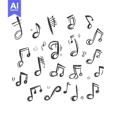 Aset premium populer: Hand-drawn musical notes scattered on a white background