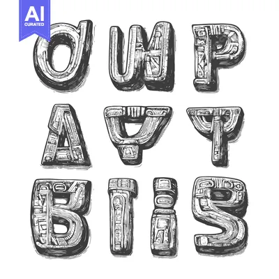 Aset desain premium: Hand-drawn Ornate Alphabet Letters O, W, P, A, Y, B, I, and S
