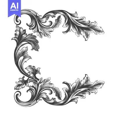 Aset desain premium: Hand-Drawn Ornate Floral Corner Design with Swirls and Leaves