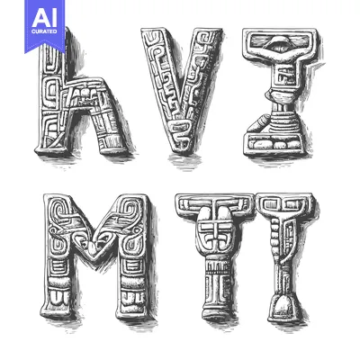 Aset desain premium: Hand-Drawn Ornate Letters with Aztec-Style Decorations