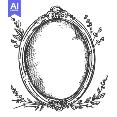 Premium design asset: Hand-Drawn Ornate Oval Frame with Floral Accents