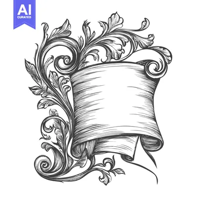 Premium design asset: Hand-Drawn Ornate Scroll with Floral Design