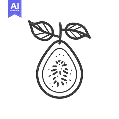 Aset desain premium: Hand-Drawn Outline Illustration of a Halved Fig with Leaves
