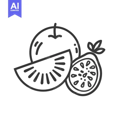 Aset premium populer: Hand-drawn Outline Illustration of a Kiwi, Passion Fruit, and a Whole