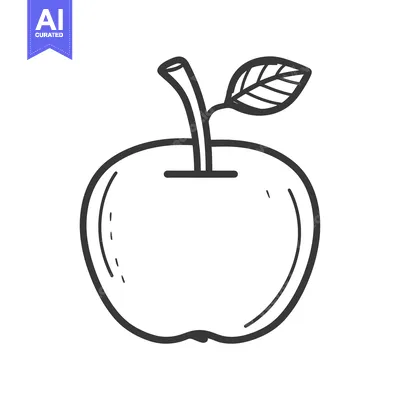 Premium design asset: Hand-drawn outline illustration of an apple with a leaf