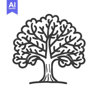 Premium design asset: Hand-Drawn Outline Illustration of a Tree with a Thick Trunk and Branc
