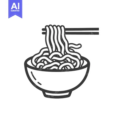 Premium design asset: Hand-drawn outline illustration of noodles in a bowl with chopsticks