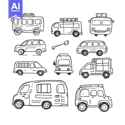 Aset desain premium: Hand-Drawn Outline Illustration of Various Vehicles