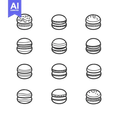 Hand-Drawn Outline Illustrations of Macarons