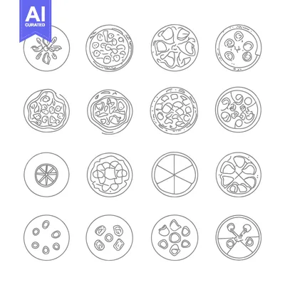 Aset desain premium: Hand-Drawn Outline Illustrations of Pizza Toppings