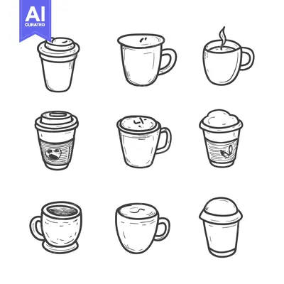 Aset premium populer: Hand-drawn Outline Illustrations of Various Coffee Cups