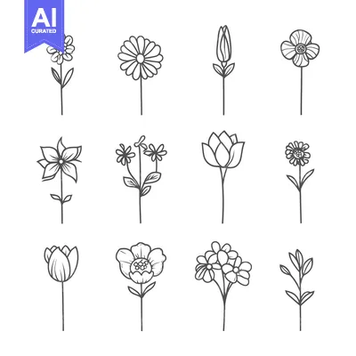 Premium design asset: Hand-drawn Outline Illustrations of Various Flowers and Buds