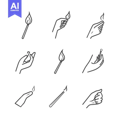 Aset desain premium: Hand-Drawn Outline Illustrations of Various Ways to Hold a Match