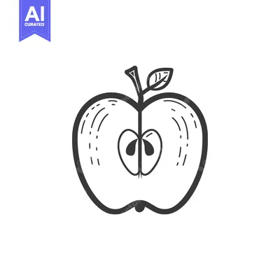 Aset desain premium: Hand-Drawn Outline of a Halved Apple with Seeds and Stem