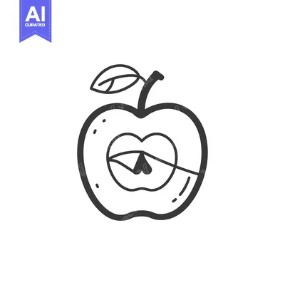 Aset desain premium: Hand-Drawn Outline of a Red Apple Cut in Half