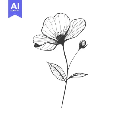 Aset premium populer: Hand-Drawn Outline of a Single Flower with a Bud and Leaves
