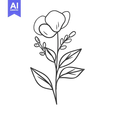 Popular premium asset: Hand-Drawn Outline of a Single Flower with Leaves and Buds