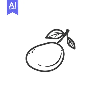 Premium design asset: Hand-drawn outline of a single mango with a leaf