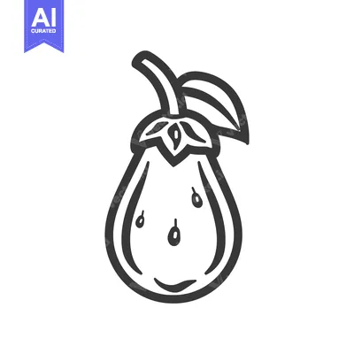 Aset desain premium: Hand-Drawn Outline of a Single Pear with a Leaf