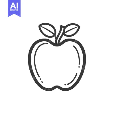 Aset premium populer: Hand-drawn outline of a whole apple with a stem and two leaves
