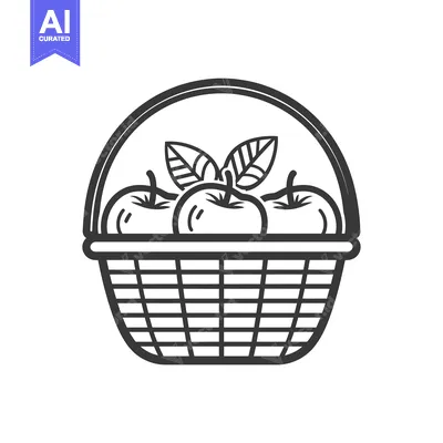 Aset desain premium: Hand-drawn outline of a wicker basket with apples and leaves