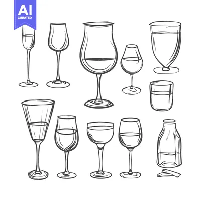 Aset premium populer: Hand-drawn Outline Sketches of Various Glassware for Serving Drinks