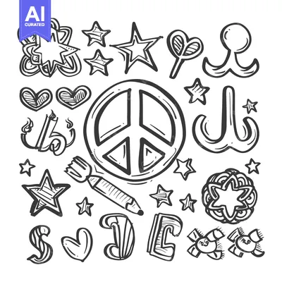Aset premium populer: Hand-Drawn Peace Sign and Miscellaneous Symbols