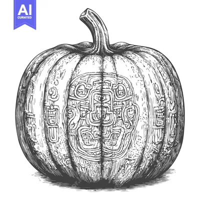 Aset premium populer: Hand-Drawn Pumpkin Carved with Intricate Pattern