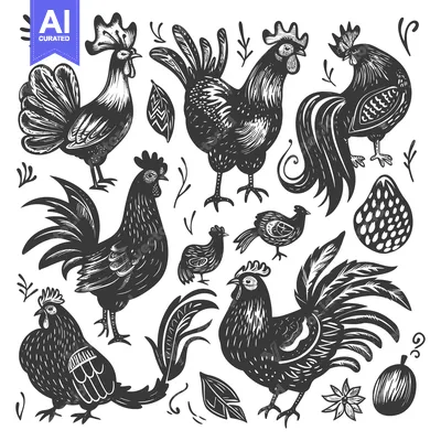 Premium design asset: Hand-drawn Rooster and Hen Illustration