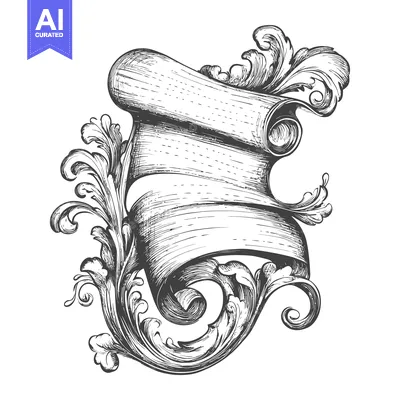 Premium design asset: Hand-Drawn Scroll with Ornate Floral Design