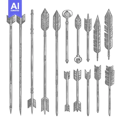 Aset desain premium: Hand-Drawn Set of Arrow and Spear Designs