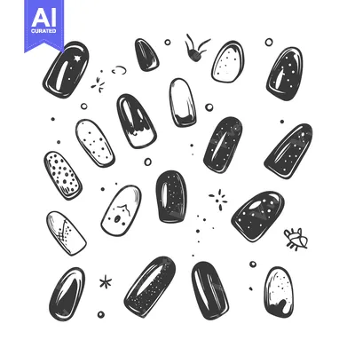 Hand-Drawn Set of Black and White Nail Designs