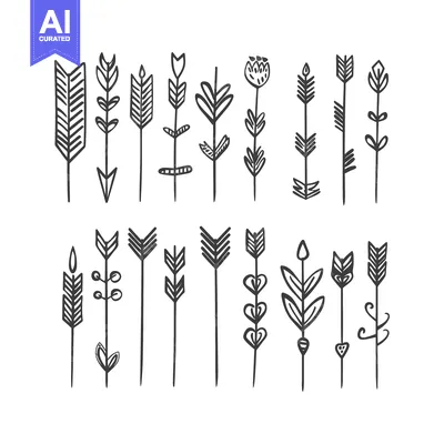 Aset premium populer: Hand-Drawn Set of Decorative Arrows and Floral Elements