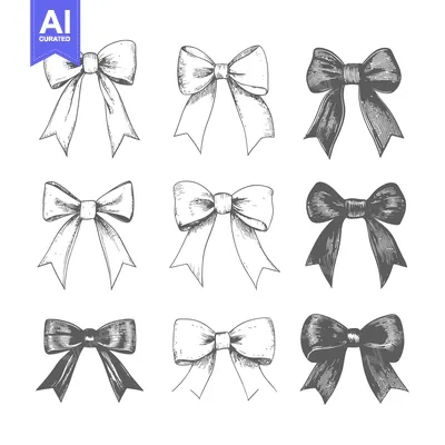 Aset premium populer: Hand-Drawn Set of Nine Bow Variations in Grey Tones