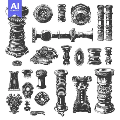 Aset premium populer: Hand-Drawn Set of Ornate Columns, Rings, and Architectural Elements