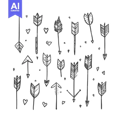 Aset premium populer: Hand-Drawn Set of Various Arrow Designs with Hearts
