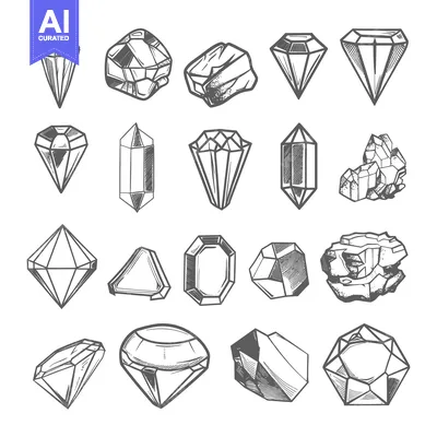 Aset desain premium: Hand-Drawn Set of Various Gemstones and Crystals