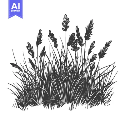 Aset premium populer: Hand-Drawn Silhouette of a Lush Grass Patch