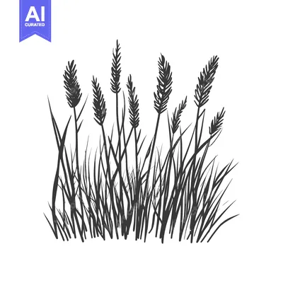 Aset desain premium: Hand-drawn silhouette of tall grass with prominent blades