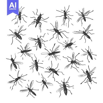 Popular premium asset: Hand-Drawn Silhouettes of Mosquitoes in Flight