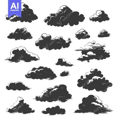 Aset premium populer: Hand-Drawn Silhouettes of Various Cloud Shapes