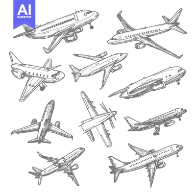 Hand-drawn Sketches of Airplanes in Flight