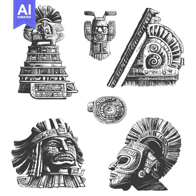 Aset desain premium: Hand-Drawn Sketches of Ancient Mayan and Aztec Art