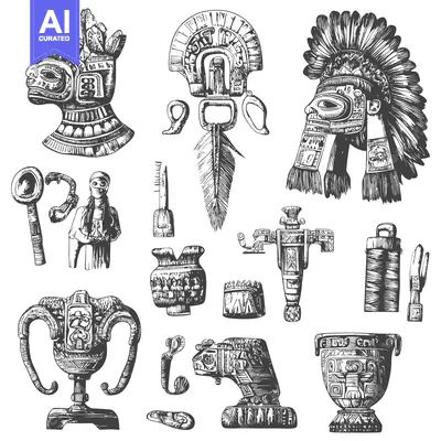 Aset premium populer: Hand-drawn Sketches of Ancient Mayan Artifacts and Ornaments