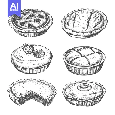 Aset premium populer: Hand-Drawn Sketches of Delicious Pies and Tarts