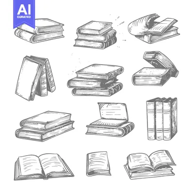 Aset desain premium: Hand-Drawn Sketches of Different Book Positions and Orientations