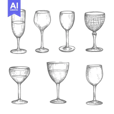 Aset desain premium: Hand-Drawn Sketches of Different Types of Wine Glasses