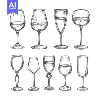 Hand-Drawn Sketches of Different Wine Glasses